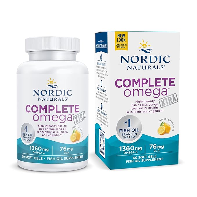 Nordic Naturals Complete Omega Xtra Fish Oil Supplement | 1360 Mg Omega 3 Fish Oil | EPA & DHA Supplement With Gla, Oa | Fish Oil Omega 3 6 9 Dietary Supplement | Lemon Fish Oil 60 Fish Oil Softgel